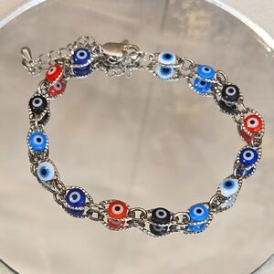 Silver Tone Multi Color Evil Eye Bracelet